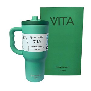 Copo Térmico Zona Criativa Vita 1L – Com Tampa, Alça Ergonômica e Design Moderno Verde Hortelã