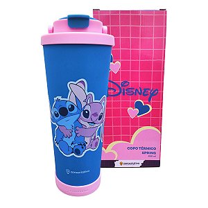 Copo Térmico Stitch & Angel 850ml com Tampa, Canudo e Escovinha – Edição Dia dos Namorados