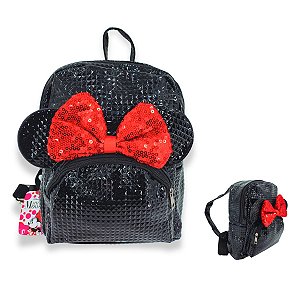 Mochila Brilhante Minnie com Laço de Lantejoulas e Alças Ajustáveis – Infantil Feminina