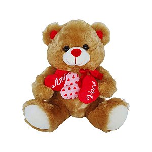 Presente Encantador: Urso de Pelúcia com Corações e Frase Amo Você – 33cm de Puro Carinho