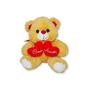 Presente de Pelúcia Com Amor – Urso com Dois Corações Bordados para Momentos Especiais
