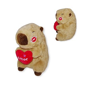 Capivara de Pelúcia com Coração Amor e Beijo – Presente Fofo para Namorados ou Datas Especiais