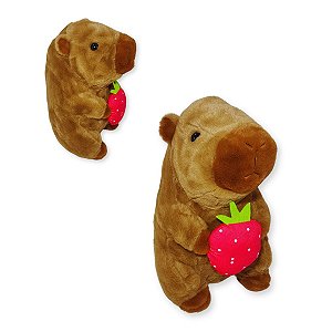 Capivara de Pelúcia com Morango Vermelho – Antialérgica e Perfeita para Presentear – 25cm
