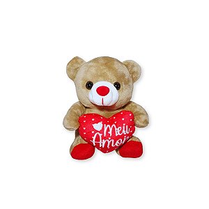 Urso com Coração Bordado Amor – Pelúcia Pequena 16cm para Presentear com Carinho