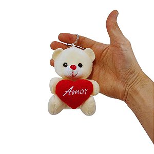 Ursinho de Pelúcia com Chaveiro e Coração Amor 11cm – Fofo e Perfeito para Presentear