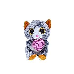 Gato de Pelúcia Cinza com Ovo Rosa 19cm Sentado S2 Toys Antialérgico e Fofo