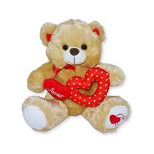 Urso Amor Cappuccino com 2 Corações para Presente Especial de Namorados