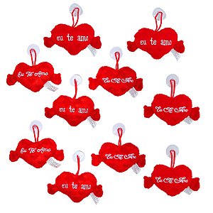 Kit 10 Corações de Pelúcia Eu Te Amo com Ventosa 11cm Sortidos Fizzy Toys