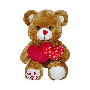 Urso de Pelúcia Caramelo com 2 Corações e Frase "Eu Te Amo" - Fizzy Toys - 33cm