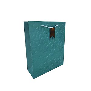 Sacola Presente Luxo Verde com Relevo e Alça de Cordão – Tamanho Médio 32x26x10cm