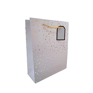 Sacola de Presente Luxo Média com Estampa Rosé Gold Triângulos e Alça de Cordão