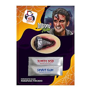 Ferimento Falso Horror Make Parafuso Fincado com Cola e Sangue para Maquiagem de Halloween