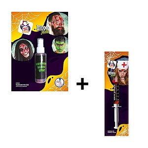 Kit com 1 Frasco de Sangue Falso 59ml + 1 Seringa 5ml Para Maquiagem Halloween Horror Make