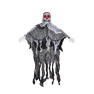 Enfeite Fantasma Decorativo Halloween 85cm com Luz Piscante e Som Ativado por Toque