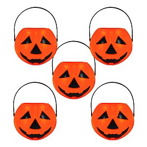 Kit com 5 Baldinhos de Abóbora Halloween Ideal para Doces, Festas e Decoração