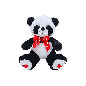 Urso Panda de Pelúcia 27cm – Com Laço Vermelho e Coração Bordado