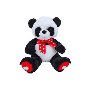 Urso Panda de Pelúcia 27cm – Lacinho Vermelho e Corações nas Patinhas