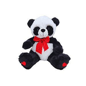 Urso Panda de Pelúcia 27cm – Com Lacinho Vermelho e Coração Bordado