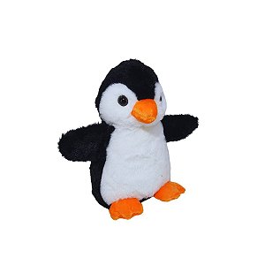 Pinguim de Pelúcia Fizzy Toys Preto e Branco Detalhe Laranja Fofo