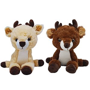 Kit 2 Renas de Pelúcia Bege e Marrom Fizzy Toys Macias Presente e Natal