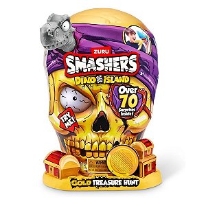Smashers Dino Island Dino Cinza Gold Treasure Hunt +70 Surpresas