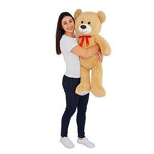 Urso de Pelúcia Grande Cappuccino Fizzy Toys com Laço Vermelho