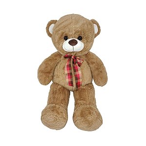 Urso de Pelúcia Fizzy Toys 73cm Marrom Pernas Longas com Laço Xadrez