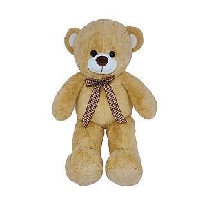 Urso de Pelúcia Fizzy Toys 73cm Bege Pernas Longas com Laço Xadrez
