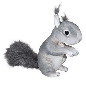 Esquilo de Pelúcia Fizzy Toys Cinza Realista com Cauda Fofa e Macia