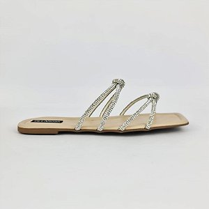 Sandalia rasteira strass off white salto Villa Rosa