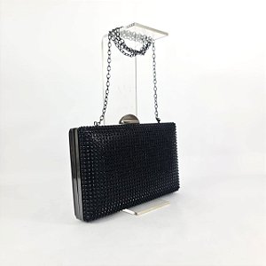 Bolsa carteira para festa retangular strass preto