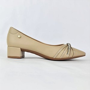 Scarpin nude salto bloco baixo tira strass Eduarda Porto