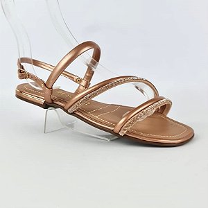 Sandalia rasteira cobre envelhecido metalizada strass rose Via Scarpa