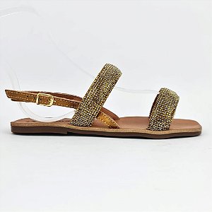 Sandalia rasteira strass dourado Fenômena