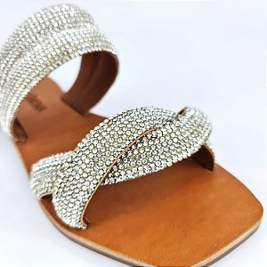 Rasteirinha strass 4 tiras prata Fenomena