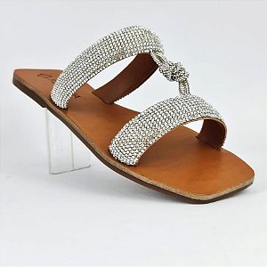 Rasteirinha strass 2 tiras prata Fenomena