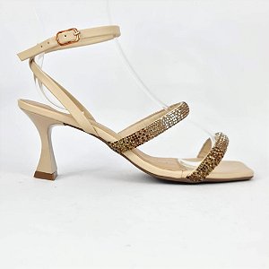 Sandalia creme strass ouro velho Camminare