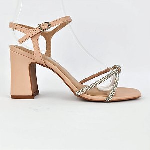 Sandalia nude strass salto bloco alto Latilier