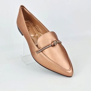 Sapatilha metalizada bronze rosé tira nó strass Eduarda Porto