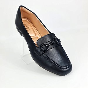 Sapatilha napa preta estilo mocassim enfeite  preto Eduarda Porto
