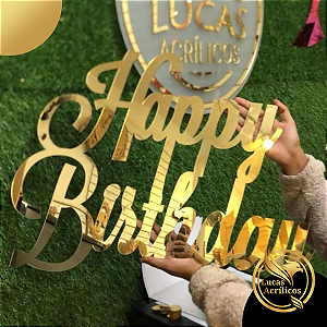 Happy Birthday Acrílico Dourado