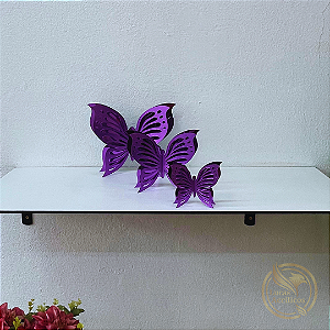 Kit Exclusivo com 3 Borboletas em Acrílico 3D P,M e G ROXA