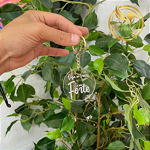 KIT COM 10 CHAVEIROS TRANSPARENTE REDONDO FRASE PERSONALIZADA 5X5 CM