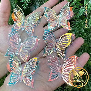 KIT EXCLUSIVO COM 6 BORBOLETAS 3D EM ACRÍLICO 6X5 CM