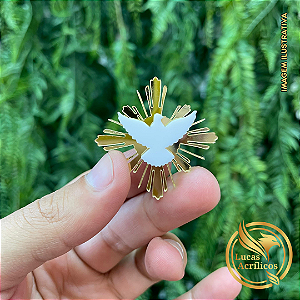 KIT COM 10 APLIQUES DIVINO ESPÍRITO SANTO 4X4 CM EM ACRÍLICO DOURADO E SOBREPOSTO BRANCO