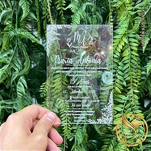 CONVITE PERSONALIZADO EM ACRÍLICO GRAVADO 15X10 CM