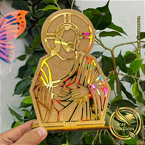 JESUS EM MDF CRU COM SOBREPOSTO EM ACRÍLICO 19X13 CM