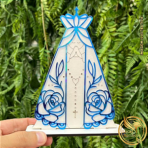 NOSSA SENHORA APARECIDA EM MDF BRANCO COM SOBREPOSTO EM ACRÍLICO 16X13 CM