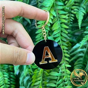 KIT COM 10 CHAVEIROS LETRA INICIAL PRETO E DOURADO EM ACRÍLICO 4X4CM