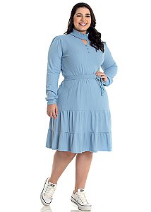 Vestido Natália Malha Canelada Azul Hapuk